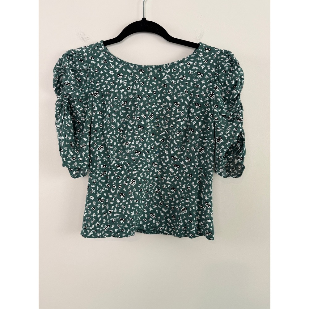 Abercrombie & Fitch Top Green M Floral Puff Sleeve Open Back Smocked Boho